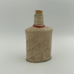 Studio Art Pottery Textured Flask Bottle w/ Cork Primitive Brutalist
